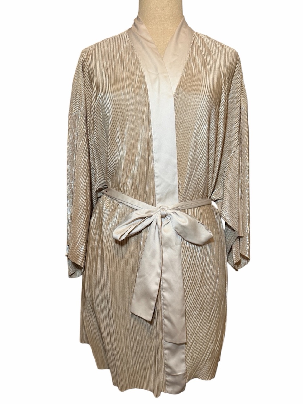 Victoria's Secret Pleated Champagne Kimono Robe with Satin Trim